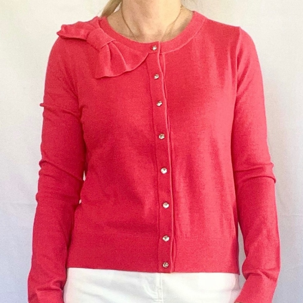 kate spade Coral Pink Bow-Shoulder Button Cardigan
